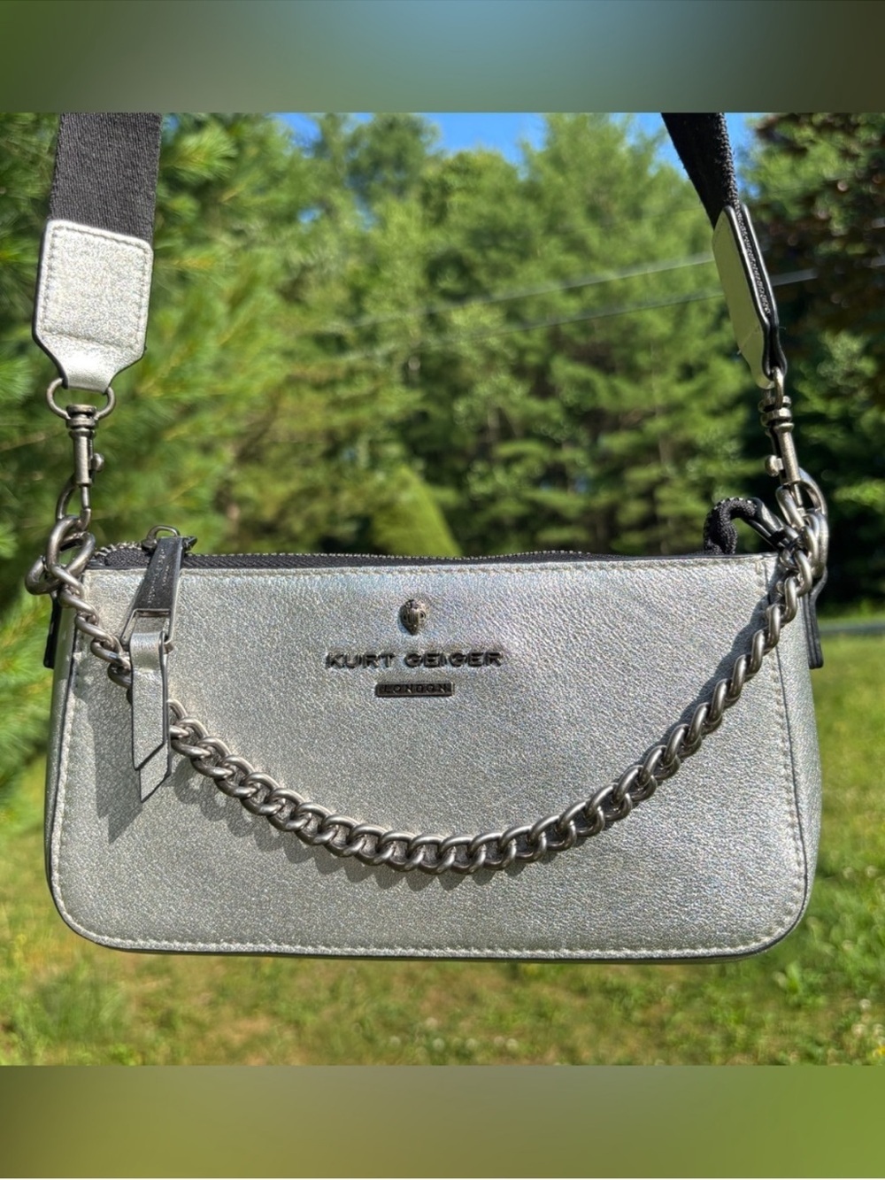 Kurt Geiger Metallic Silver Chain Crossbody Bag